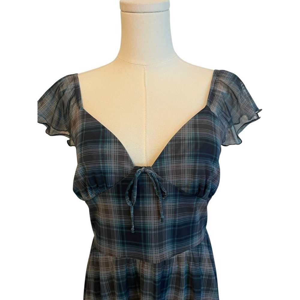 Wild Fable Plaid Mesh Mini Dress Womens Size XL Blue Coquette Cottagecore Y2K - Picture 5 of 13